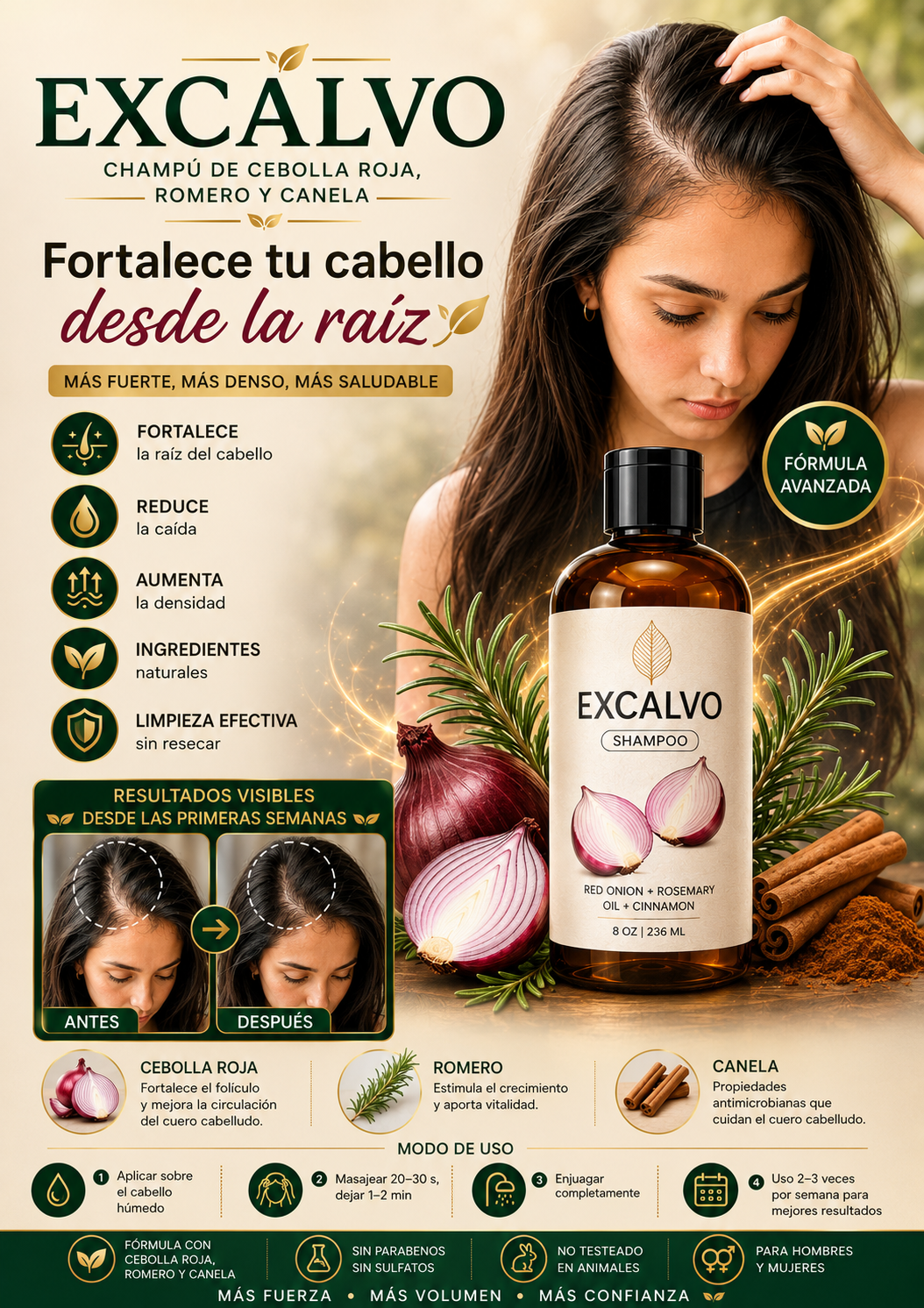 SHAMPOO EXCALVO- FORTALECE Y ESTIMULA EL CRECIMIENTO DEL CABELLO